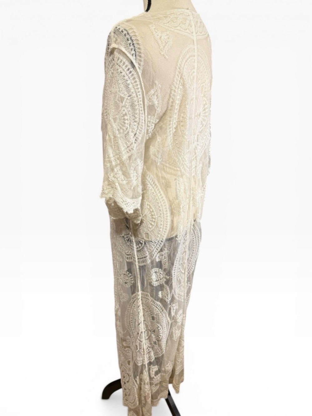 Sheer Lace Long Duster in Eggshell - Picture 4 of 6